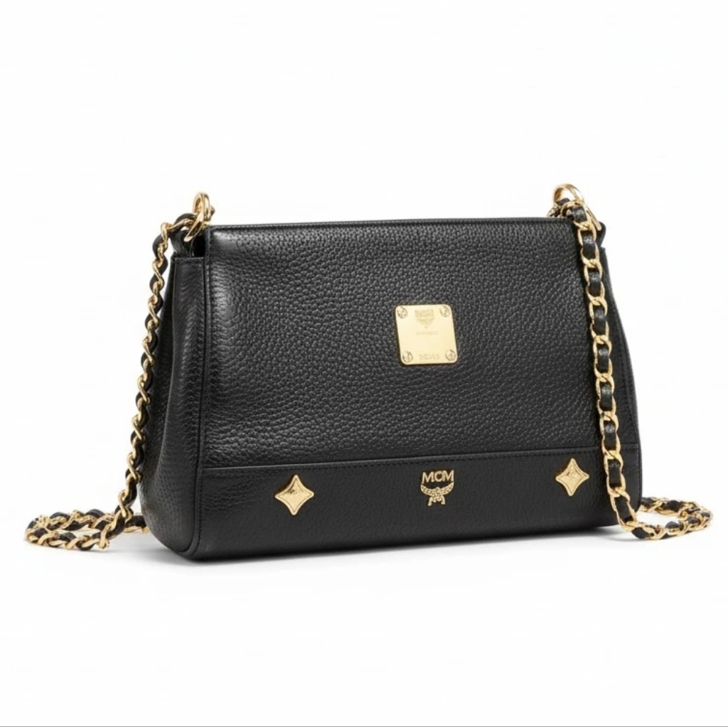 Mcm Black Crossbody Bag With Gold Chain
